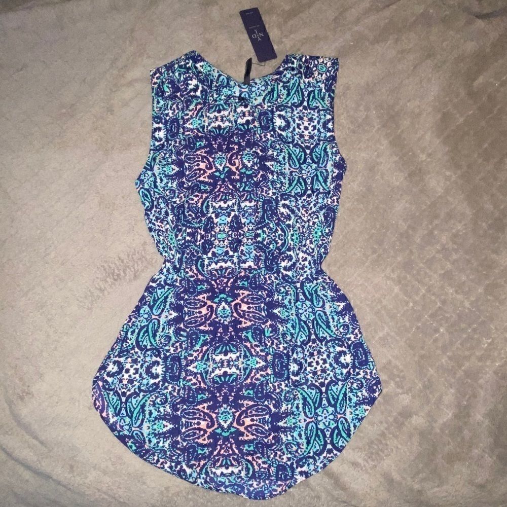 NYDJ Sleeveless Silky Half Button Up Blouse